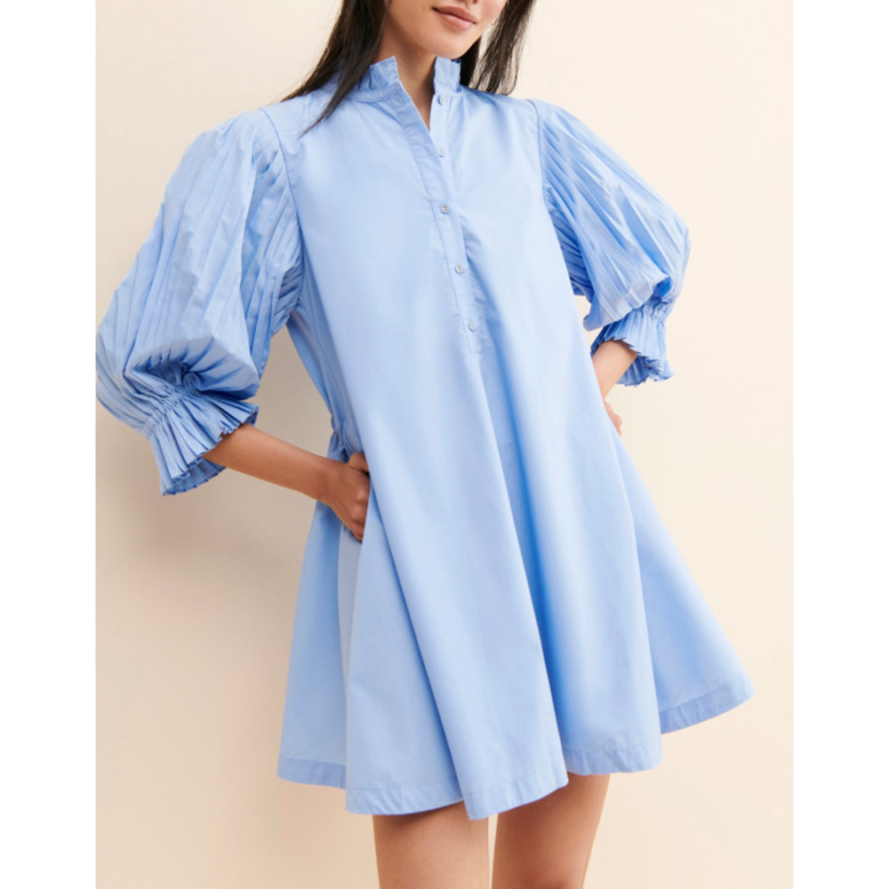 SOVERE POWDER BLUE FOCUS PLEAT SMOCK MINI SHIRT DRESS SIZE SMALL